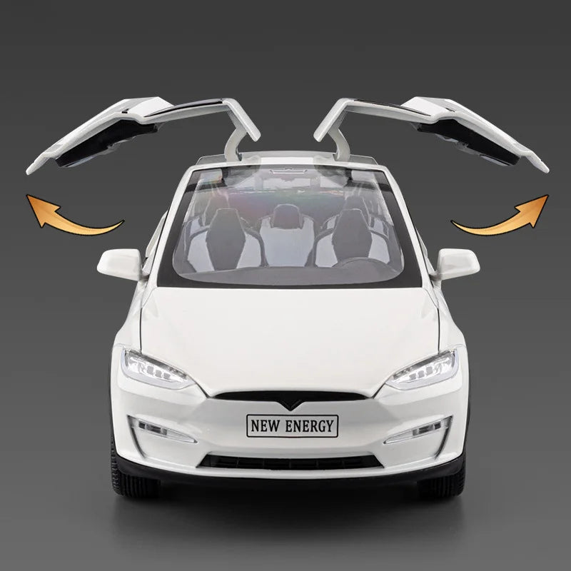 1:24 2025 TESL Model X Alloy Car Model Diecast Metal Car Vehicles Model Simulation Sound and Light Collection Childrens Toy Gift