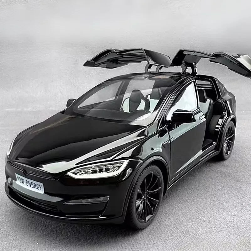 1:24 2025 TESL Model X Alloy Car Model Diecast Metal Car Vehicles Model Simulation Sound and Light Collection Childrens Toy Gift
