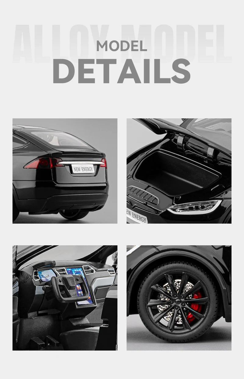 1:24 2025 TESL Model X Alloy Car Model Diecast Metal Car Vehicles Model Simulation Sound and Light Collection Childrens Toy Gift