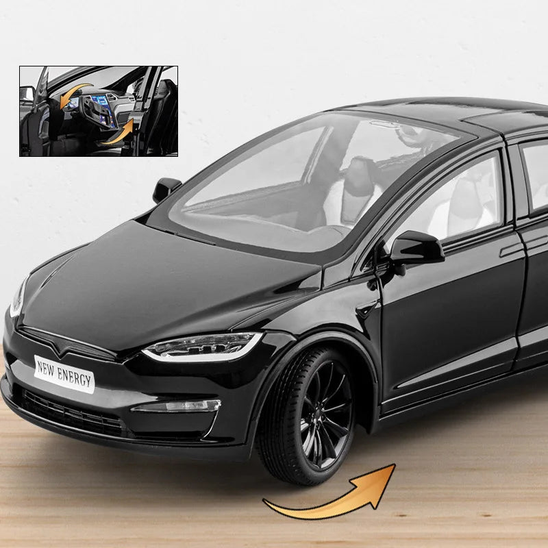 1:24 2025 TESL Model X Alloy Car Model Diecast Metal Car Vehicles Model Simulation Sound and Light Collection Childrens Toy Gift