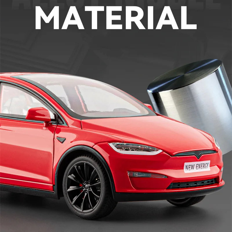 1:24 2025 TESL Model X Alloy Car Model Diecast Metal Car Vehicles Model Simulation Sound and Light Collection Childrens Toy Gift