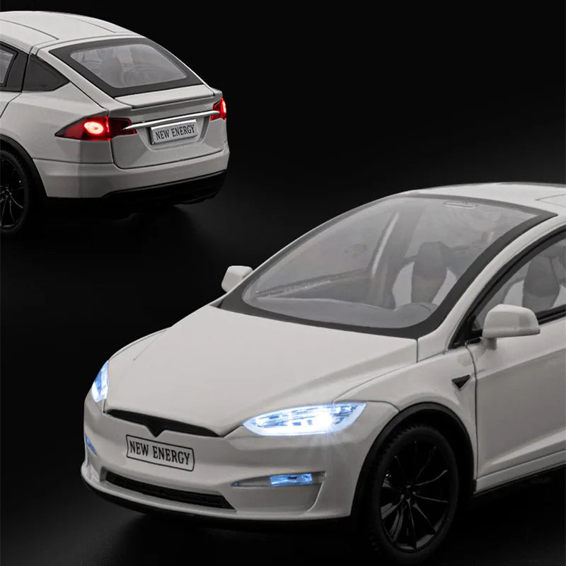 1:24 2025 TESL Model X Alloy Car Model Diecast Metal Car Vehicles Model Simulation Sound and Light Collection Childrens Toy Gift